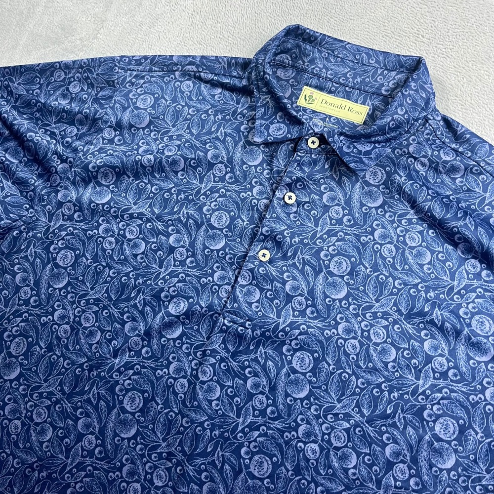 Donald Ross Sportswear Mens Blue Botanical Fruit Print Golf Polo Shirt Size L